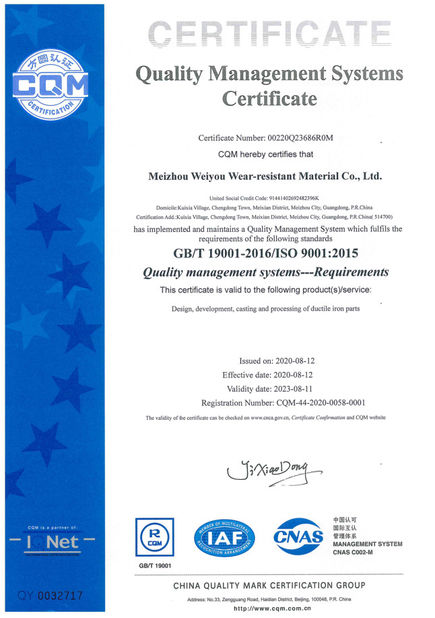 Cina MEIZHOU WEIYOU WEAR-RESISTING MATERIAL Co., LTd. Certificazioni